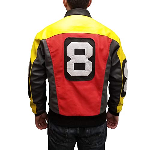 Image of My Party Shirt David Puddy 8 Ball Bomber Jacket - Faux Leather Coat 90s Costume Hip Hop Fashion Rapper Style TV Show - Red Retro