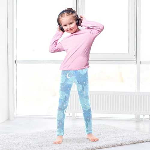 Fantasy Blue Flower Moon Girls Leggings Soft Stretch Workout Yoga Dance Pants for Kids Casual Tights4