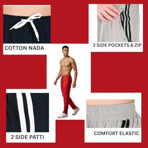 Image of Men's NS Cotton Track Pants, Elastic Waistband, Pockets & Jip Casual Sports Trousers, Gym Sports Workout Plus Size (S to 6XL)