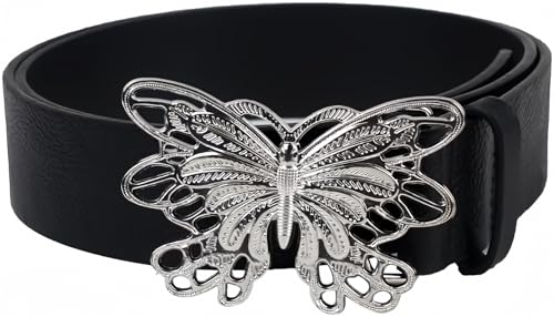 Y2K Fairycore Punk Goth Genuine Leather Belts for Women with Butterfly Buckle Waist for Casual Outfits and Dresses