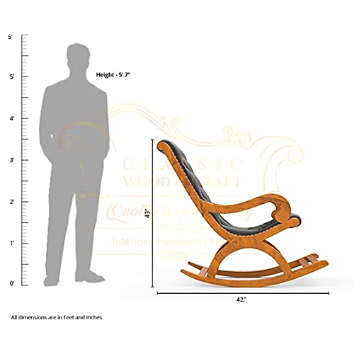Image of Classic Wood and Craft Wooden Rocking Chair with Sheesham Wood, Rolling and Easy Seating (Model-BLB-22)