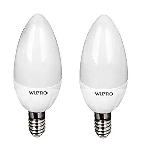 Wipro Garnet 3W Frosted Candle Bulb |Cool Day White (6500K)|E14 Base|for Chandeliers & Decorative Lights|4Kv Surge Protection |440V High Voltage Protection |Energy Efficient |Pack of 2