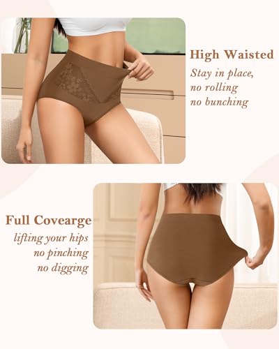 Image of Women's Cotton Underwear Slight Tummy Control High Waisted Postpartum Panties Ladies Soft Full Coverage Briefs 5 Pack