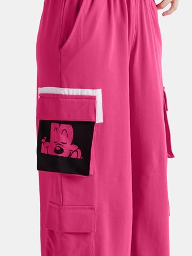 Image of The Souled Store Official Mickey Mouse: Happy Women and Girls Easy fit Cotton Pink Color Women Easy Joggers