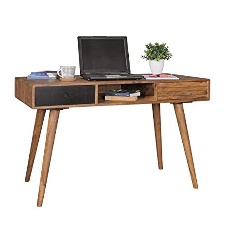 Image of DEMIWALL Sheesham Wood Study Table for Students Reading Writing Computer Table Office Desk with 2 Drawer and Shalf | Brown & Black-D15