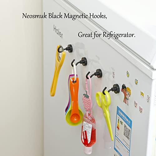 Neosmuk Schwarz Magnethaken,Extra Stark Magnet Haken für Grill, Stark Neodym magnetische haken für Gadgets,Gross Magnetischer Halter für Küche,Klein Starker Haken Magnetisch(6er Pack)