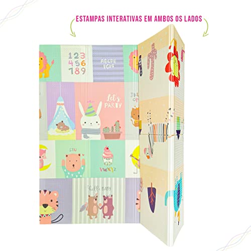 Tapete de Atividades Infantil Tatame Portátil dos Bebês e Crianças, Dupla Face, Dobrável, Macio, Gig