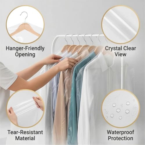10 Stück kleiderschutzhülle Kleidersack Transparente lange Kleiderhüllen 180 cm Kunststoff Hängen Kleidersäcke Staubdicht Kleiderschutz Trockenreiniger für Anzüge Kleidung