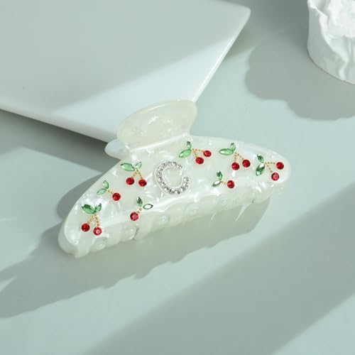 Image of LILIE&WHITE Christmas Gift Acrylic Cherry Letter Hair Clips For Women With RhinestonesInitial Hair Claws For Thick Hairs Trendy Monogram Large Clips Fashion Big Claw Clip Jewelry Gift Alphabet C