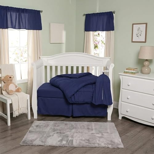Image of EVERYDAY KIDS 4 Pc Crib Bedding for Boys Nursery Set Includes Baby Bed Quilt, Fitted Sheet, Dust Ruffle and Diaper Stacker- Nursery Bedding Set - Baby Crib Bedding Set in Navy