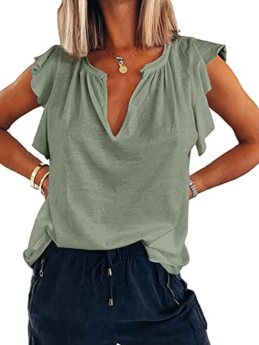 EGSDMNVSQ T-Shirts d'été pour Femmes col en V Tunique Hauts T-Shirt à Manches Courtes Chemise Blouse Hauts Cover