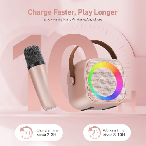 Image of Mini Karaoke Machine, Portable Bluetooth Karaoke Speaker with 2 Wireless Microphones and Party Lights for Kids and Adults, Birthday Gifts for Girls Boys Family Home Party (Rose Gold)