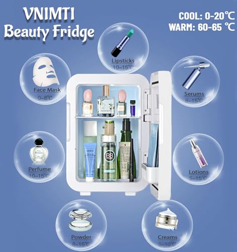 VNIMTI Mini Fridge 4L/6 Cans,Portable Skincare Fridge with LED Mirror,Small Makeup Fridge for Bedroom,Cooler & Warmer Refrigerator Home,Car,Cosmetic,Food,Drink,Beauty,Table Top,Travel (4L- white) - Image 4