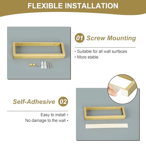 SAYAYO Hand Towel Holder 20CM Small Towel Rail Wall Mounted Self Adhesive & Screw Towel Ring SUS304 Stainless Steel No Drilling for Bathroom, Brushed Gold