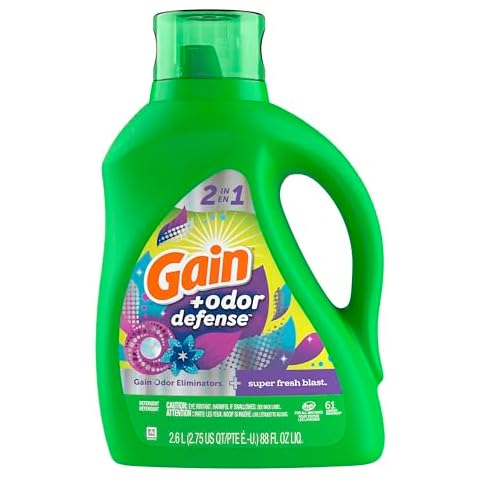 Gain + Odor Defense Liquid Laundry Detergent, Super Fresh Blast Scent, 88 Oz, 61 Loads, HE Compatible Cover