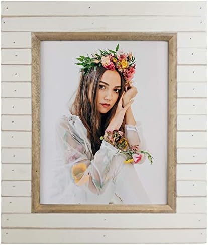 icheesday 8x10 Wooden Picture Frame Rustic Distressed White Photo Frame with Glass Cover Ready to Table Top and Wall Mounting
