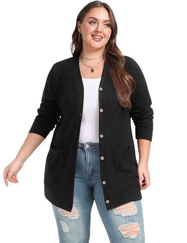 OLRIK Plus Size Cardigan for Women Open Front Button Down Lightweight Casual Sweater with Pockets Fall Outfits2