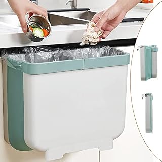 Ruucy Hanging Trash Can, Foldable Waste Bins Hanging Kitchen Bin Hanging Garbage Can with 2 compartments, 13L Cupboard Door Bins for Kitchen Bathroom Office(Blue)