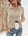 Romanstii Lightweight Polo Sweaters for Women Long Sleeve Knitted Pullover Tops Fashion Lapel Collared Shirts Winter Blouse,Khaki,XL