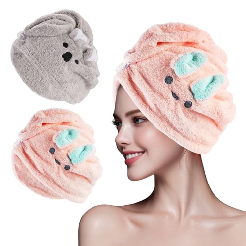2 Piezas Toalla Microfibra Pelo para Mujeres, Secado Rápido y Superabsorbentes, con Botones, Toallas para Secar el Pelo sin Encrespamiento para Cabello Largo, Rizado y Grueso, Suave y Cómoda