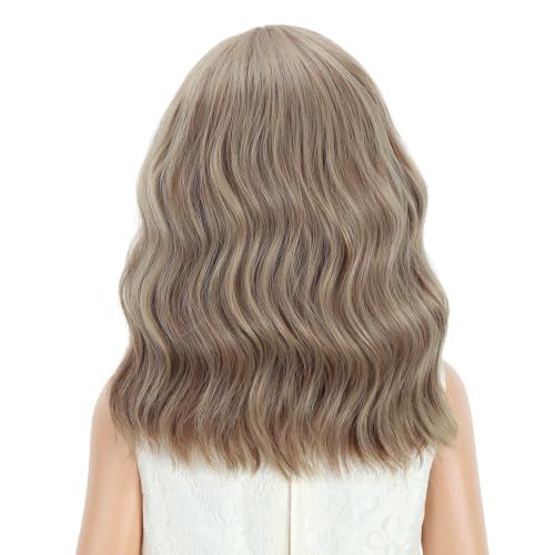 Image of PATTNIUM Kids Child Wig Blonde Brown Short Curly Wig Mixed Brown Wigs for Girls Cosplay Halloween Party Costume Heat Resistant Synthetic Hair Girls Wig (Brown Blonde)