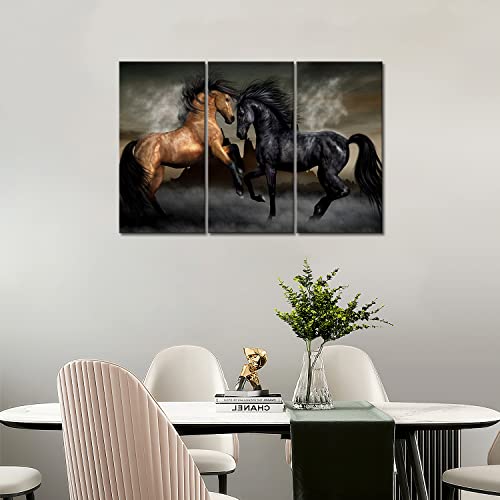 First Wall Art - Yellow And Black Horse Play Together Wall Art Painting The Picture Print On Canvas Animal Pictures For Home Decor Decoration Gift #TOP5