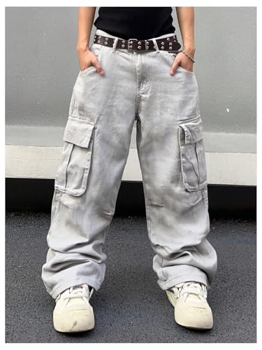 OYOANGLE Men's Baggy Cargo Denim Pants Streetwear Y2K Skater Jeans Flap Pocket Cargo Trousers3
