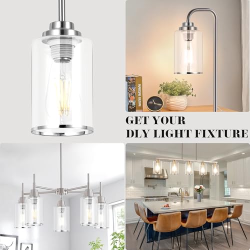 Image of 6 Pack Clear Glass Lamp Shade Replacements, Cylinder Glass Lamp Shade Globe Covers for Light Fixtures, Transparent Lampshades with Silver Border for Wall Sconces Chandelier Pendant Vanity Lights