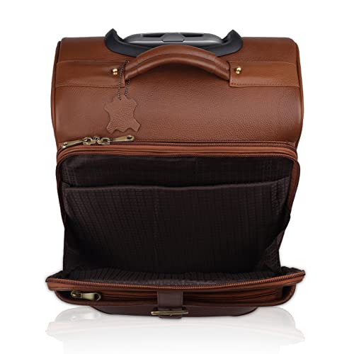 Image of Stylish and Durable Leather Trolley Luggage Bag Perfect for Travel and Business 46 litres Suitcase (TAN, Leather)