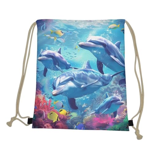 Upetstory Adorable Dolphin Drawstring Backpack Gym Sack Pack Outdoor String Bag Cinch String Bags for Women Girls Kids Boys Travel Holiday Bags Home Beach Picnic Storage Pouch3