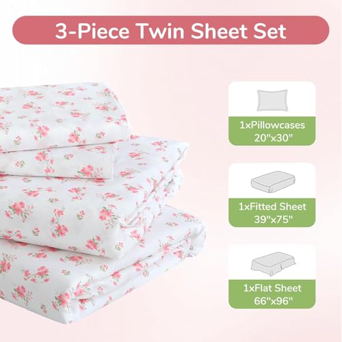 Image of MUXHOMO Twin Size 4 Piece Sheet Set, Soft Breathable Bed Sheet Set for Bedroom with Deep Pocket Up to 16 inch, Wrinkle-Free & Cooling Bedding for Oeko-TEX Certified - Blossoms Light Pink