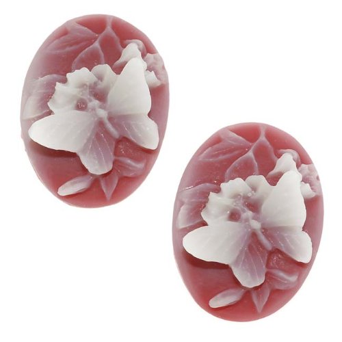 Beadaholique Vintage Style Lucite Oval Cameo Red with White Butterfly 25x18mm (2)