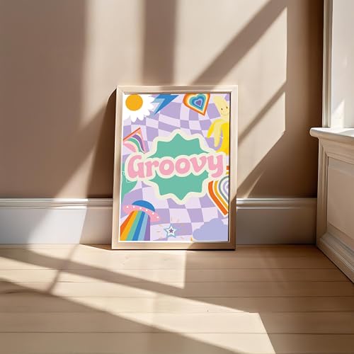 Image of BLINKART Groovy Flower Aesthetic Modern Art Walls With Frame | Natural Wood Texture | Living Room Bedroom Office Wall Decoration | Poster Home Decor Frames Wall Bedroom | 12x8 Inches (D77)