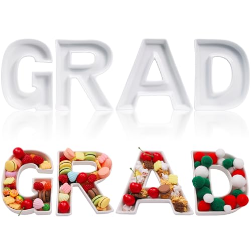 4 Pcs Gard Graduation Charcuterie Number Trays Fillable Ceramic Serving Boxes for Graduation Food, White Candy Serving Boxes, Perfect for Party Supplies Treat Displays