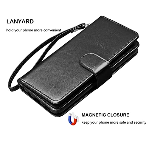 Njjex Wallet Case for Samsung Galaxy A03S, for Galaxy A03S Case 6.5\", [9 Card Slots] PU Leather Credit Holder Folio Flip [Detachable] Kickstand Magnetic Phone Cover & Lanyard for Samsung A03S [Black] - Thumbnail 6