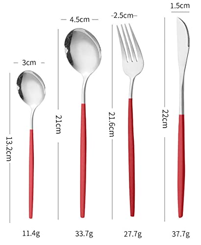 Image of Stainless Steel Flatware Set - Mirror Polished Cutlery for Dinner, Kitchen Utensil with Fork, Spoon, Knife Silverware Tableware Lunch Box(Red-Blue, Set of 12)