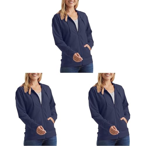 Image of Hanes Women's Lightweight Full Zip Hoodie, Textured Cotton Zip Up, T-Shirt Hoodie