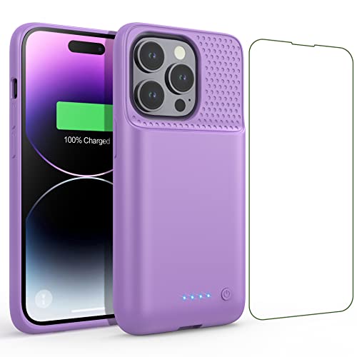 Feob Battery Case for iPhone 14 Pro (6.1 inch), Ultra-Slim 7200mAh Rechargeable Protective Battery Charger Case - Purple