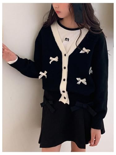 WDIRARA Girl's Cute Bow Cardigan Sweater Button Down Long Sleeve V Neck Knit Outerwear2