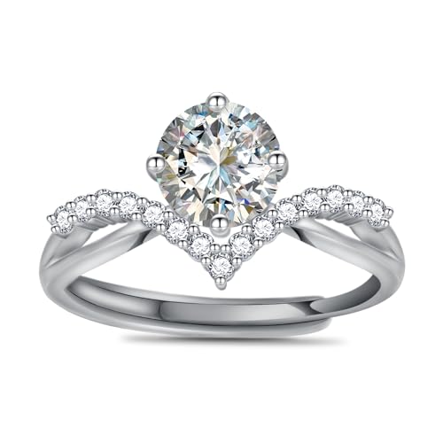Moissanite Engagement Rings for Women, Wedding Bands for Women, 925 Sterling Silver Promise Rings for Her, 1CT D Color VVS1 Diamond Rings for Women, Adjustable Womens Rings.