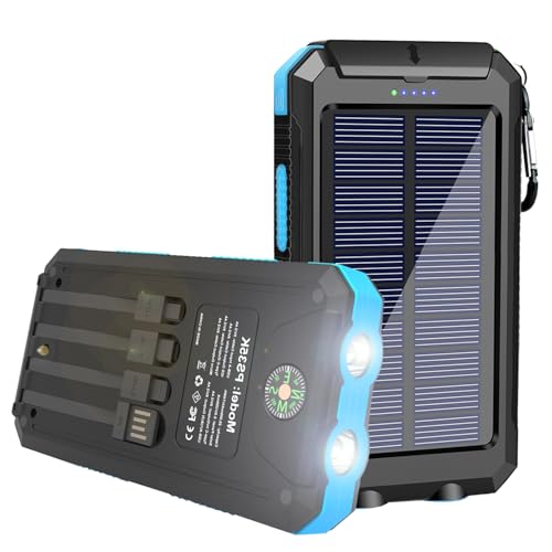 YELOMIN Solar Charger, 20000mAh Portable Type-C Solar Power Bank with 4 Cables, Waterproof Battery Pack, Outdoor External Backup Power Charger Six Outputs/LED Flashlights, Perfect for Camping Travel