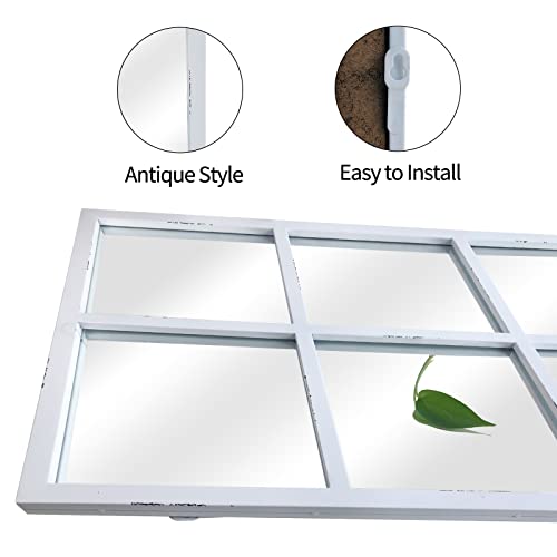 Ironsmithn Wall Mirror Farmhouse Rectangular Window Mounted Decorative Long Hanging Decoration For Bathroom Vanity, Living Room Or Bedroom (White-Iron) #TOP2
