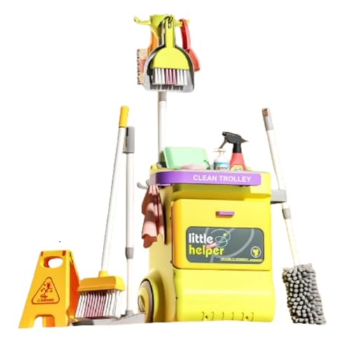 Apaeofl子供用掃除おもちゃ掃除機セット 赤ちゃんのお掃除ハウス 3〜6歳 男の子4人女の子へのプレゼント (清掃用トロリーセット - 電動機能(掃除機付き))
