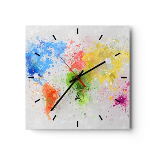 ARTTOR Orologio da Parete in Vetro mappa mondo moderno 30x30cm Piccolo Moderno Orologio da Muro Per Casa Cucina Soggiorno Silenzioso Wall Clock Decorazione Orologio da Appendere - C3AC30x30-3559