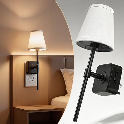 Image of L LOHAS LED Night Light, Night Lights Plug Into Wall with 0-100 LM Dimmable, Premium Fabric Linen Shade Plug in Night Light, 3000K Warm LED Wall Night Light Bedroom, Living Room, Decor