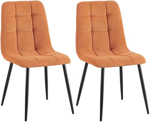 CLP 2er Set Esszimmerstuhl Tilde, Küchenstühle gepolstert mit gestepptem Bezug, Polsterstühle mit Metallgestell, bis 150 kg belastbar, Farbe:orange, Material:Cord