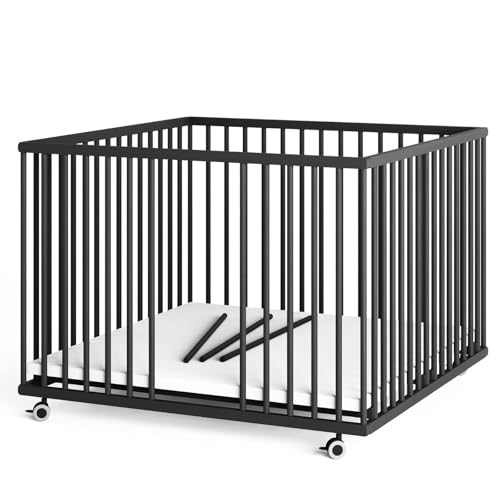 Sämann Laufstall Baby 100x100 cm mit 3 Schlupfsprossen und Matratze | TÜV...