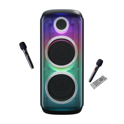 Image of Zebronics 160W Party DJ Speaker, Upto 3.5h Playback, Dual Mic, Karaoke, 2X Full-Range 25.4cm Driver, TWS, 4EQ Modes, 6.3mm Dual Mic & a Guitar in, BT, USB, AUX, RGB, LED Display (Party Fyre 510)