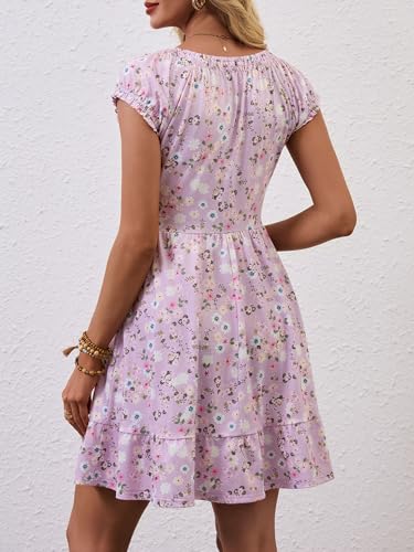 Image of HUHOT Teen Petite Women Floral Short Summer Mini Dresses with Pockets Cute Milkmaid Sundress 2026
