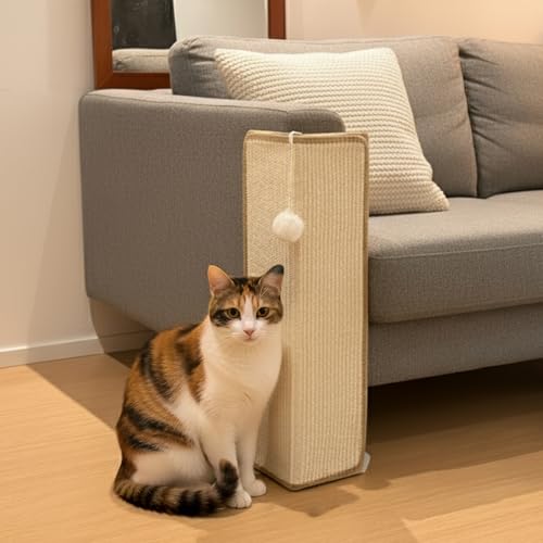 PETKARAY Under-Furniture Cat Scratcher 23.6 Sisal Scratching Post for Couch Corner Furniture Protector Scratch Pad for Sofa with Toy Ball